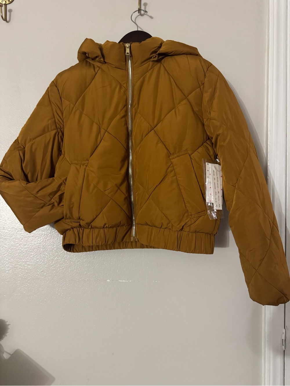 Women's Quilted Hooded Puffer Jacket - Mustard